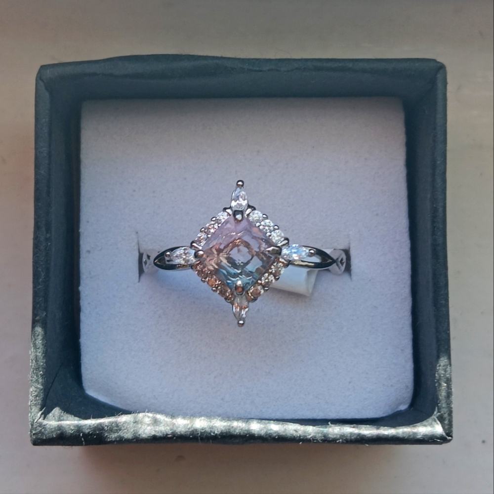 Unique Princess Cut Multicolored CZ Diamond Ring (Size 8)
